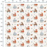 Tissu - Engins marron, bleu et orange