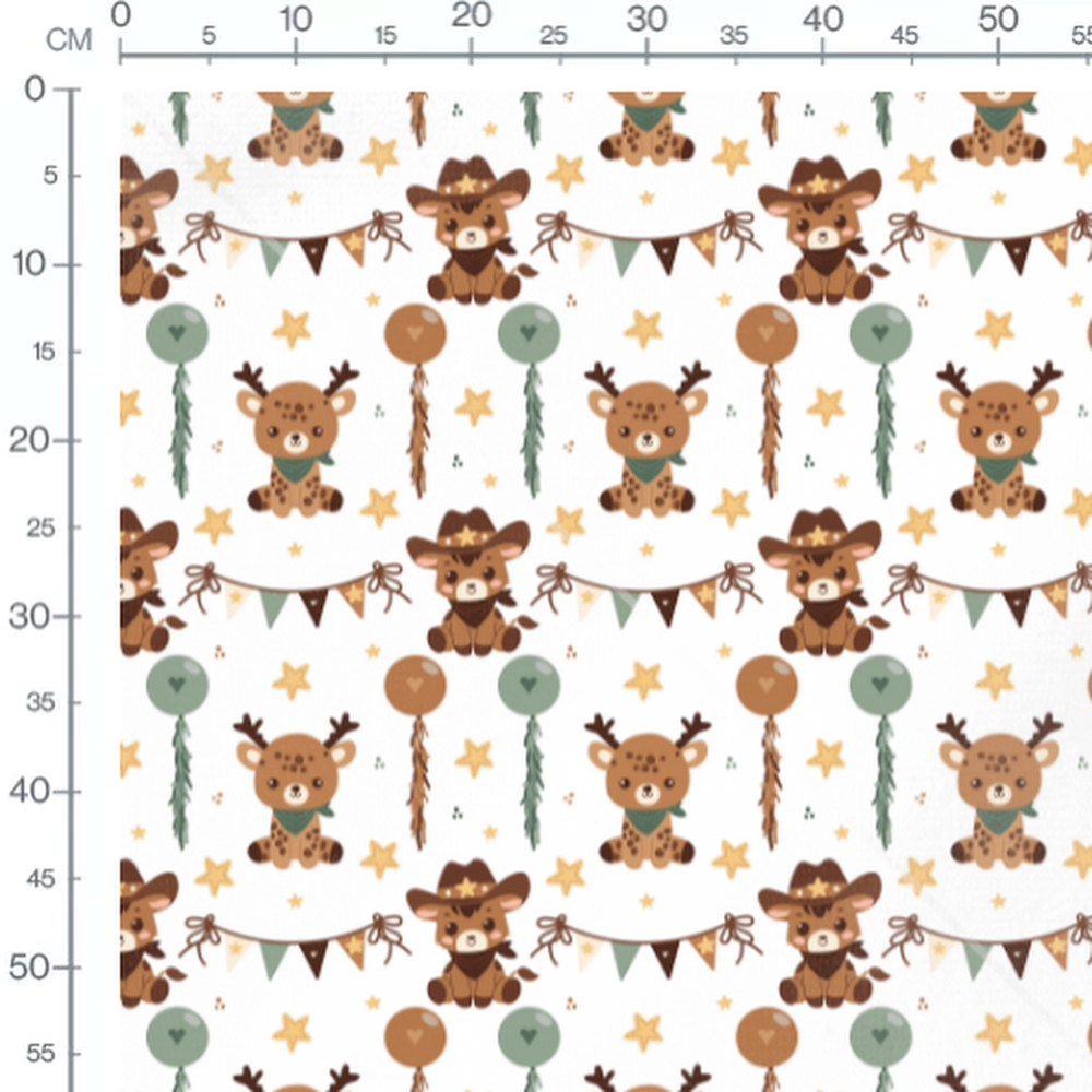 Tissu - Animaux cowboys sur fond blanc