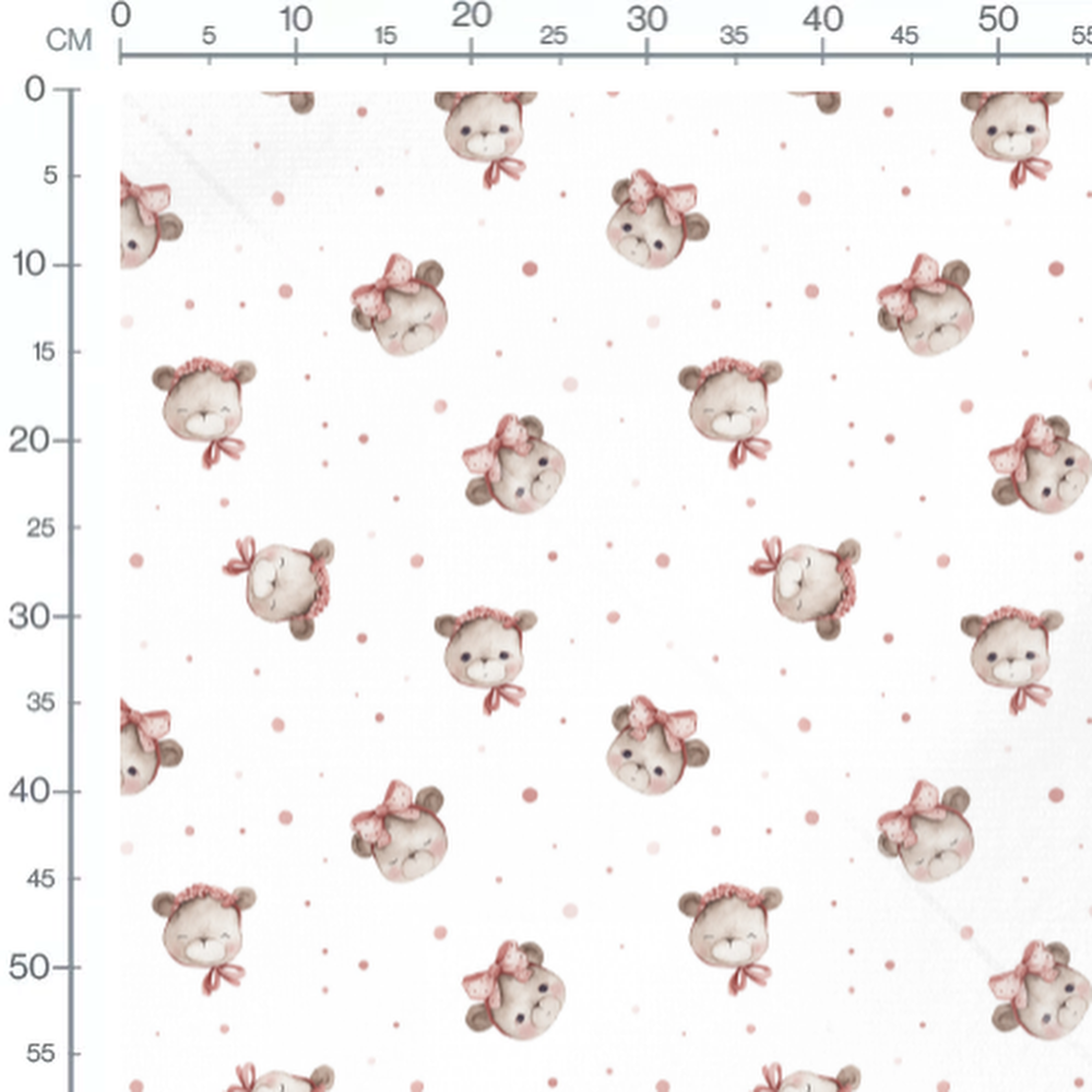 Tissu - Oursons blancs et pois roses