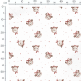Tissu - Oursons blancs et pois roses