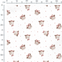 Tissu - Oursons blancs et pois roses