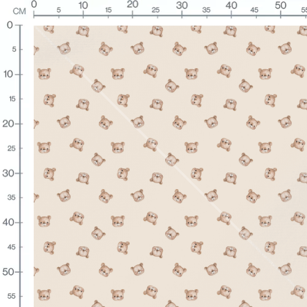 Tissu - Ours marron clair sur beige