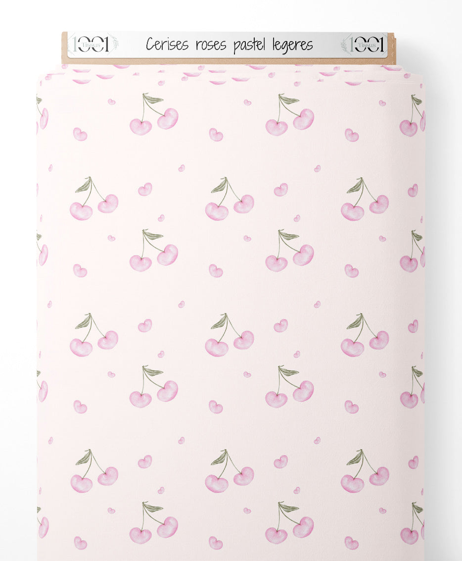 Tissu - Cerises roses pastel légères