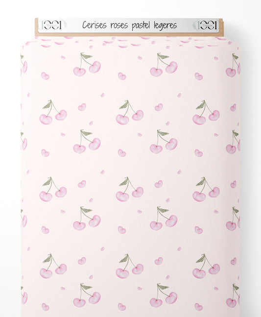 Tissu - Cerises roses pastel légères