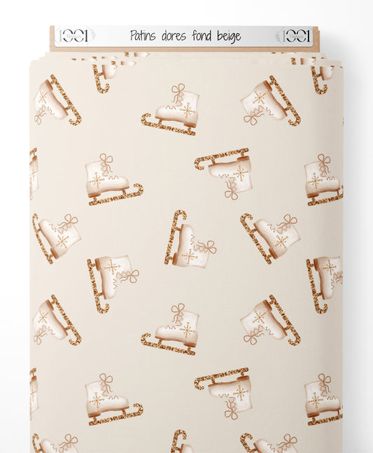 Tissu - Patins dorés sur fond beige
