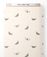 Tissu - Avions biplans beige