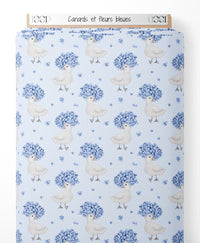 Tissu - Canards et fleurs bleues