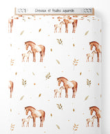 Tissu - Chevaux et feuilles aquarelle