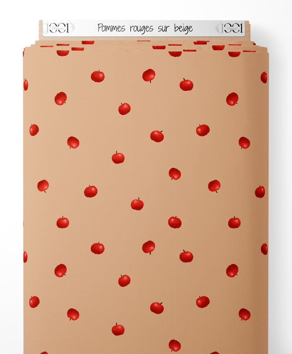 Tissu - Pommes rouges sur beige