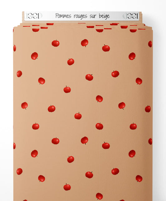 Tissu - Pommes rouges sur beige