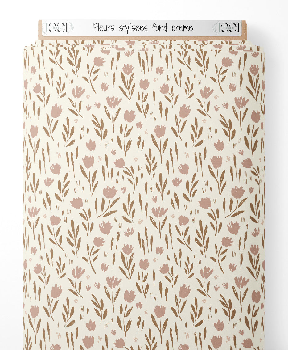 Tissu - Fleurs stylisées sur fond crème