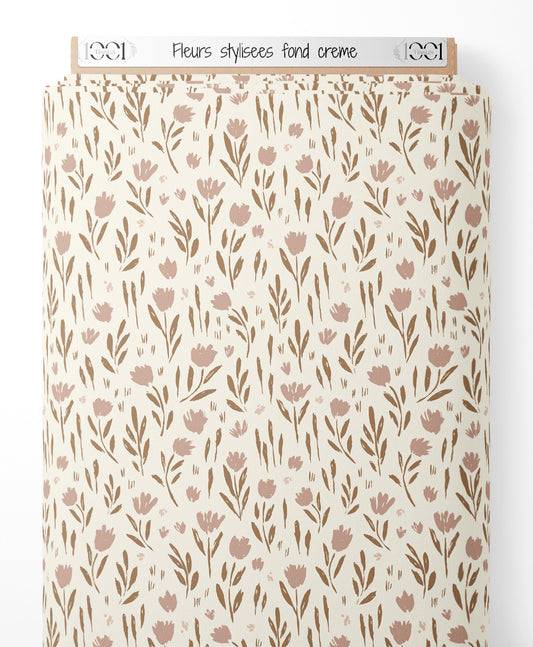 Tissu - Fleurs stylisées sur fond crème