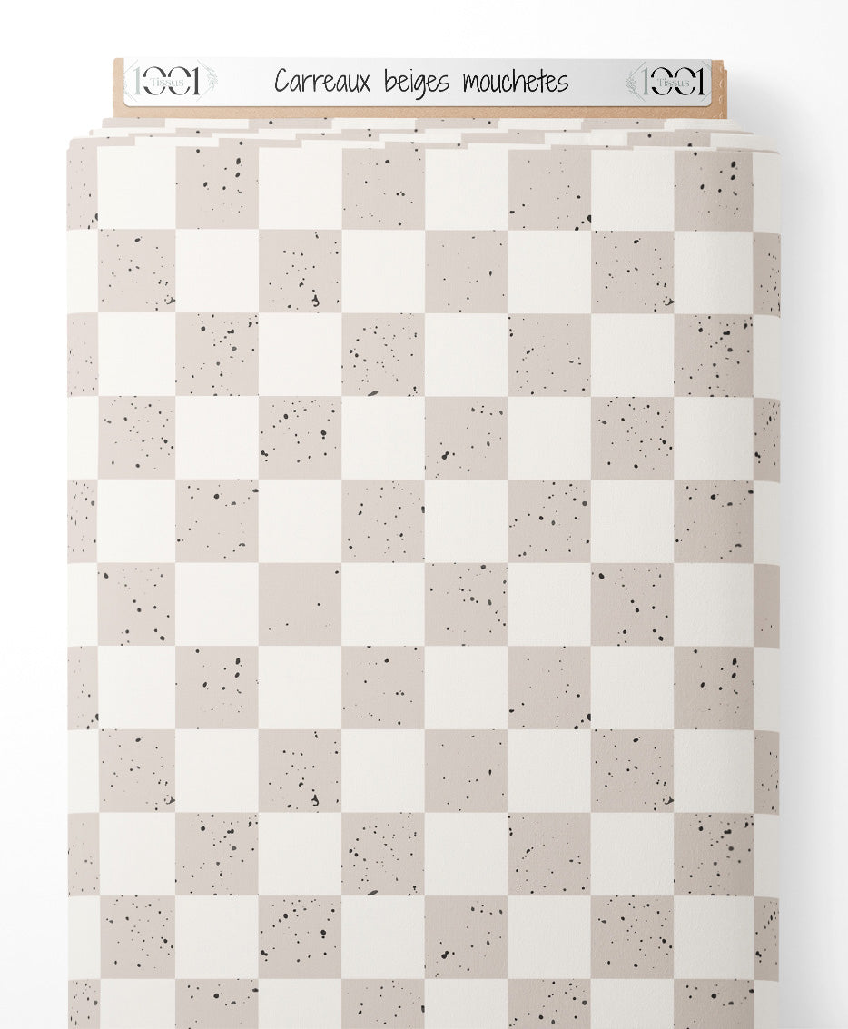 Tissu - Carreaux beiges mouchetés
