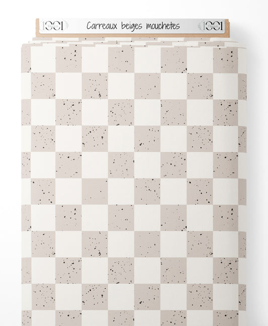 Tissu - Carreaux beiges mouchetés