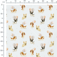 Tissu - Chiots et ballons blancs