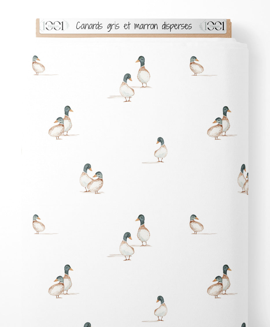 Tissu - Canards gris et marron dispersés