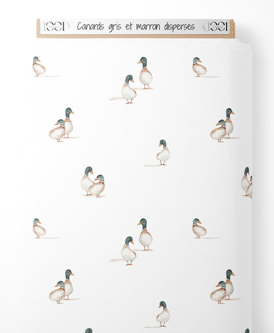 Tissu - Canards gris et marron dispersés