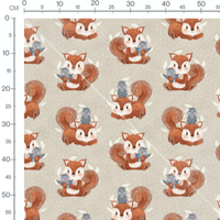 Tissu - Écureuils câlins sur fond beige