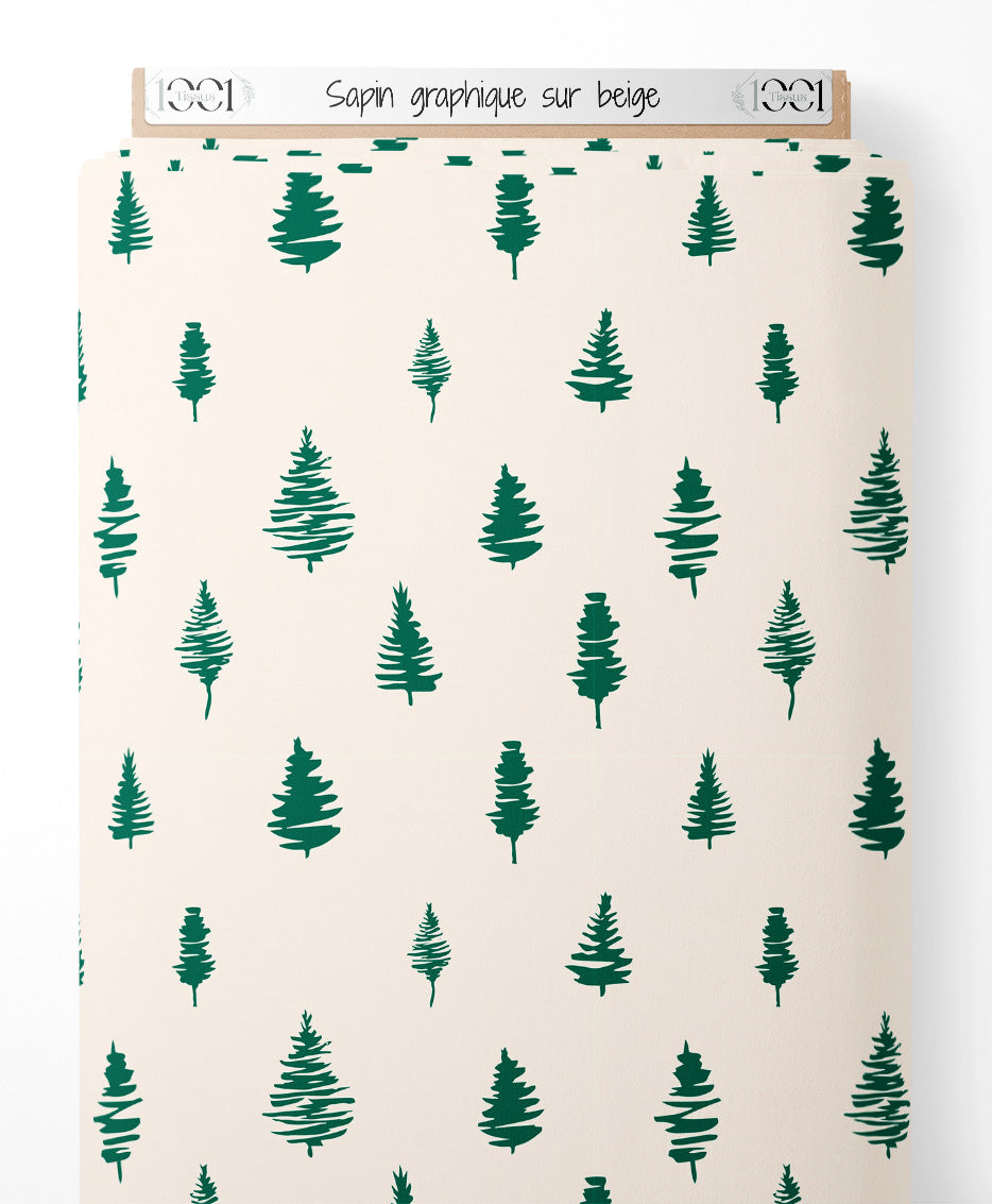 Tissu - Sapin graphique sur beige