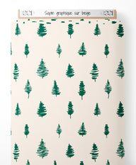 Tissu - Sapin graphique sur beige