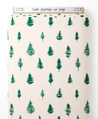 Tissu - Sapin graphique sur beige