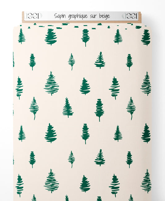 Tissu - Sapin graphique sur beige