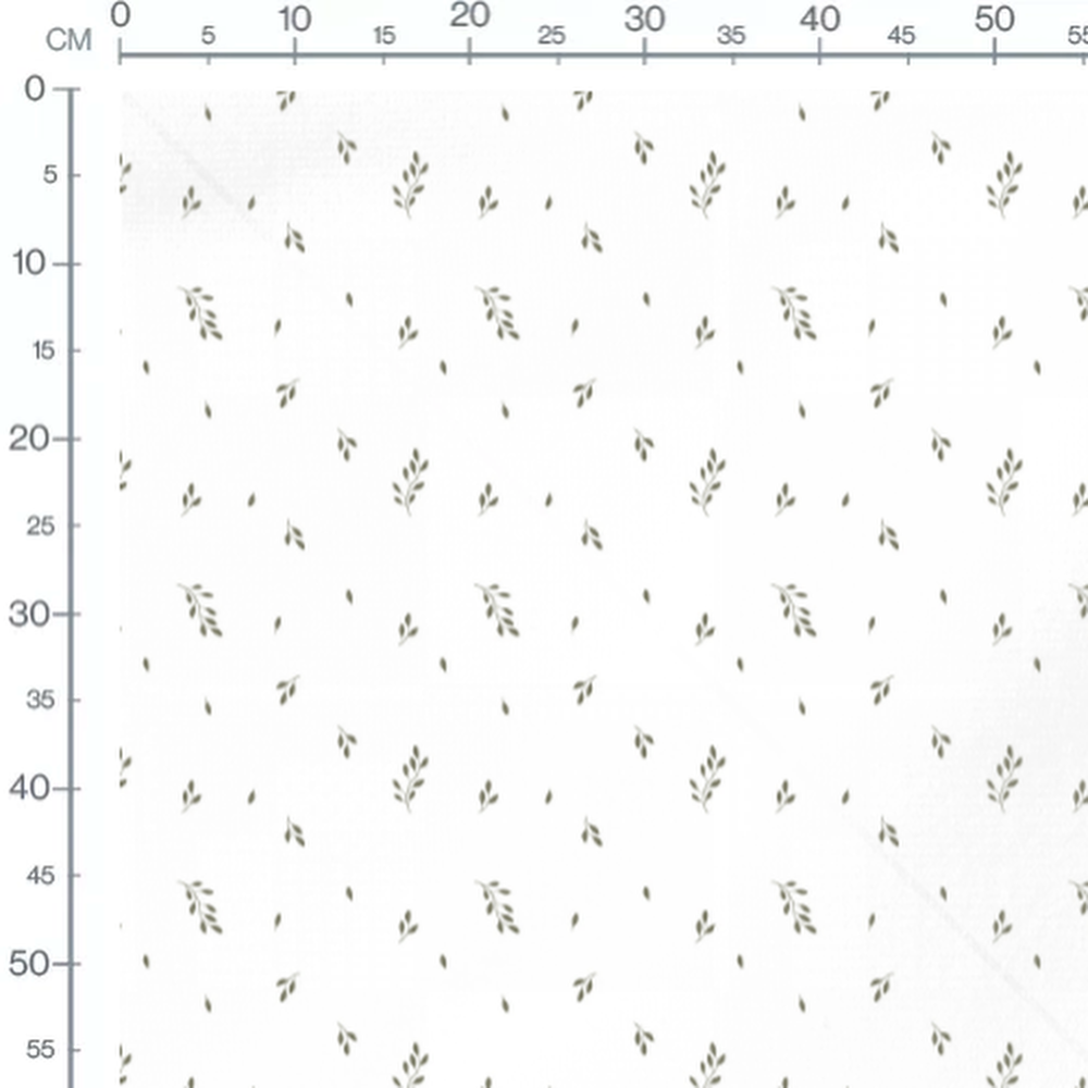 Tissu - Branches vertes sur blanc