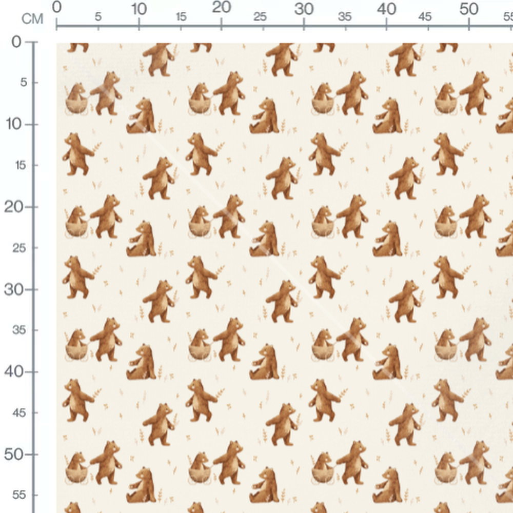 Tissu - Ours bruns et poussette crème