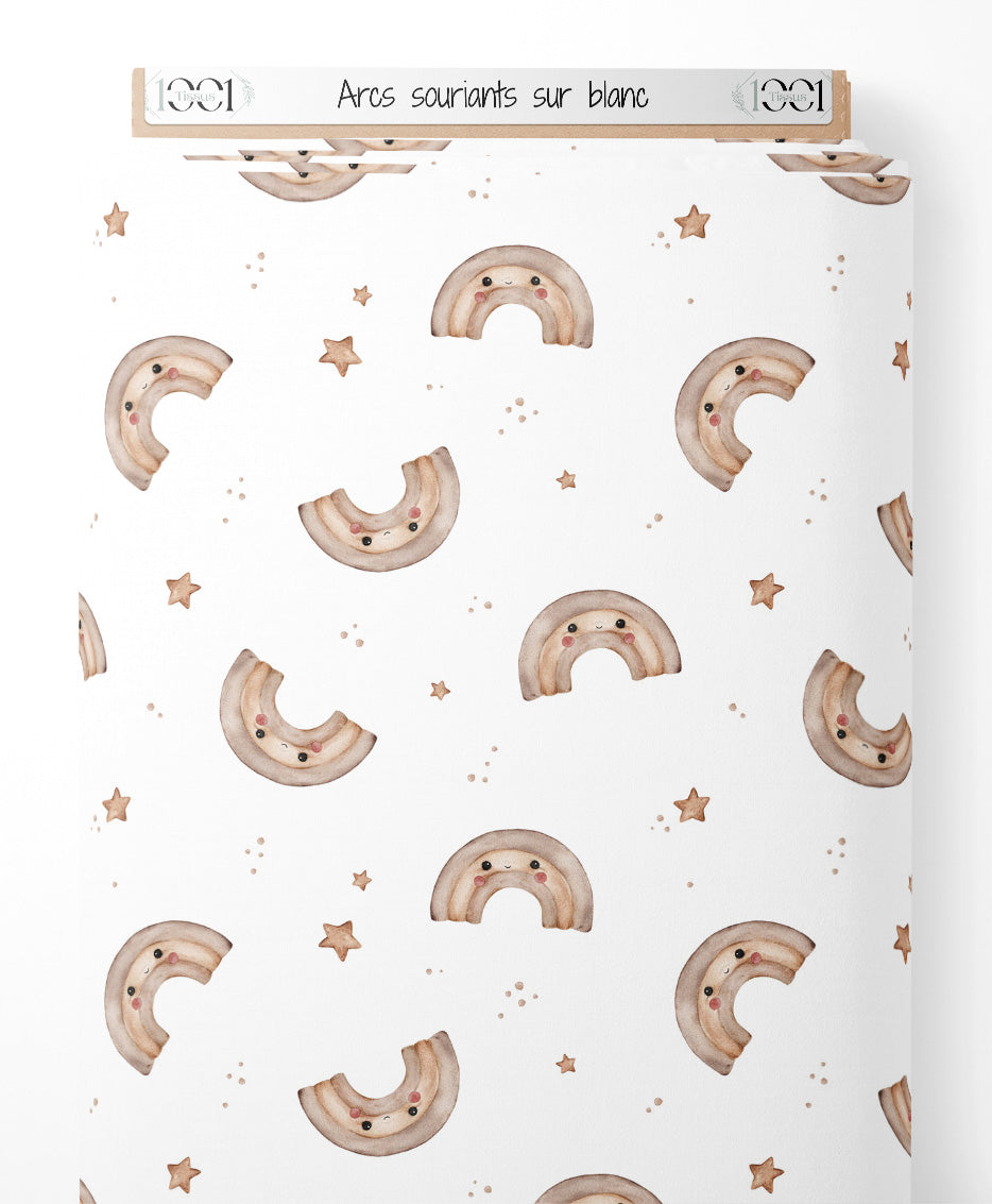 Tissu - Arcs souriants sur blanc