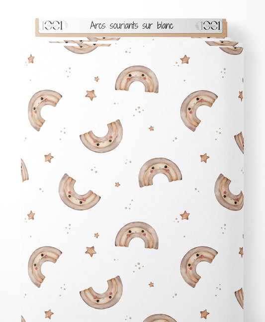 Tissu - Arcs souriants sur blanc