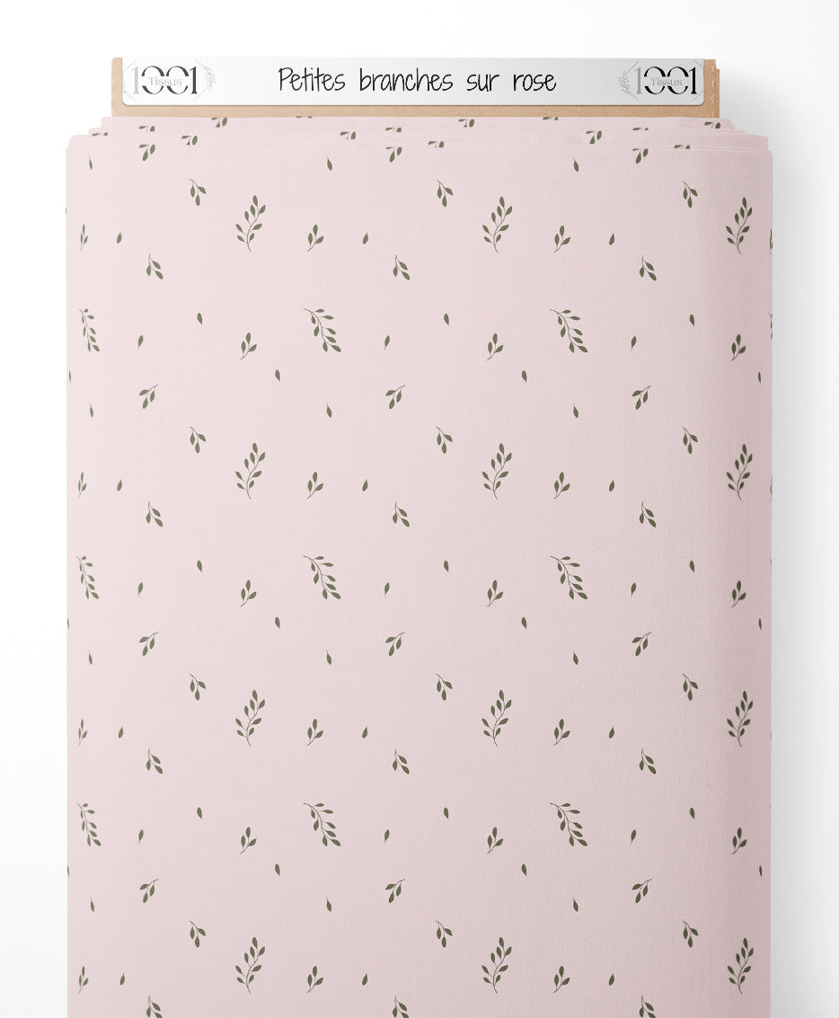 Tissu - Petites branches sur rose