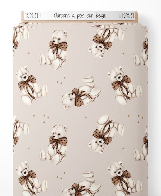 Tissu - Oursons à pois sur beige