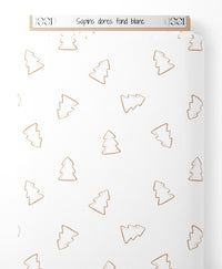 Tissu - Sapins dorés sur fond blanc