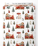 Tissu - train animaux de Noel