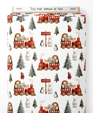 Tissu - train animaux de Noel
