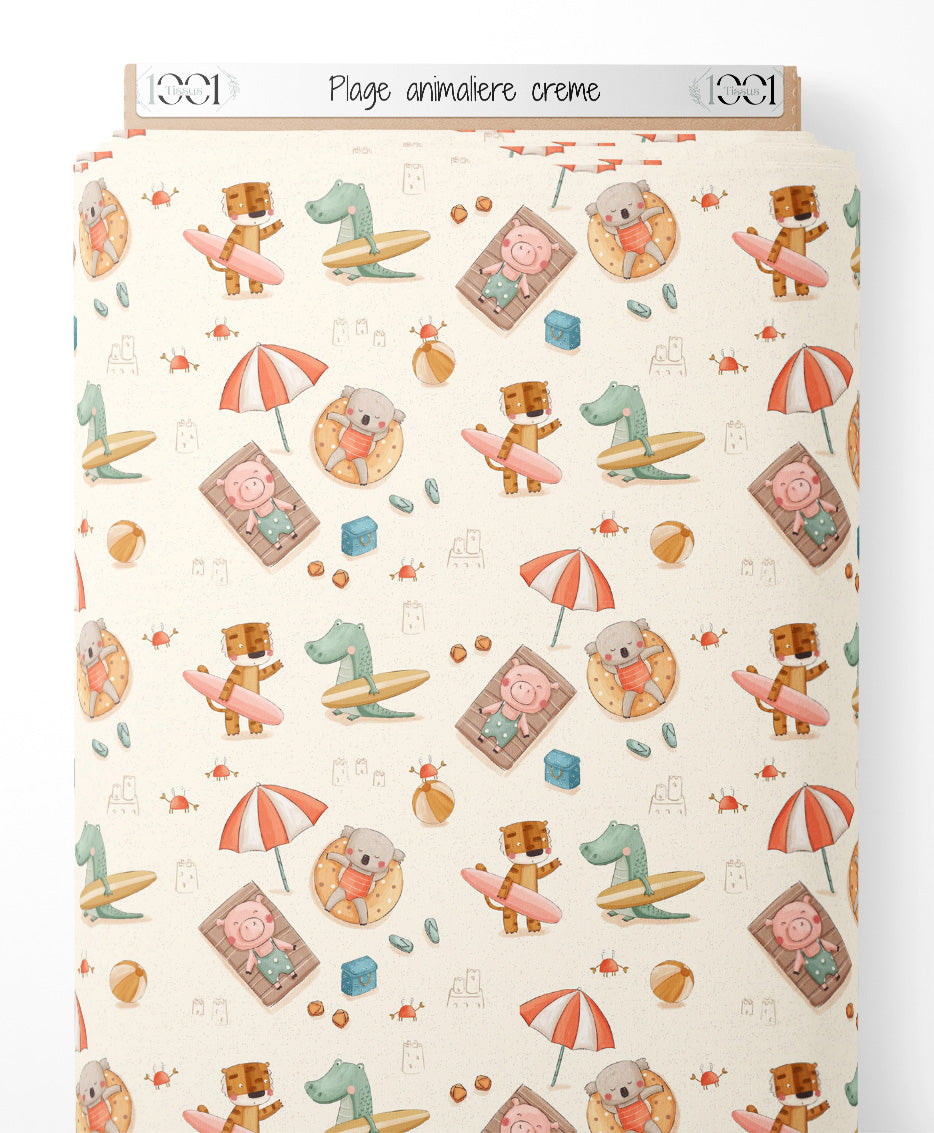 Tissu - Plage animalière crème