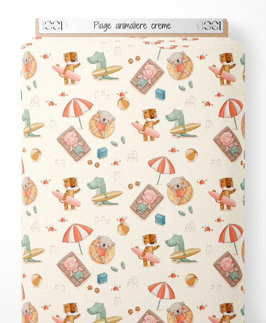 Tissu - Plage animalière crème