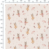 Tissu - Lapins en robe et fleurs