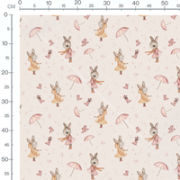 Tissu - Lapins en robe et fleurs