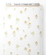 Tissu - Marguerites et feuillages verts