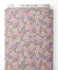 Tissu - Fleurs pastel sur violet