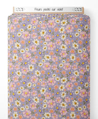 Tissu - Fleurs pastel sur violet