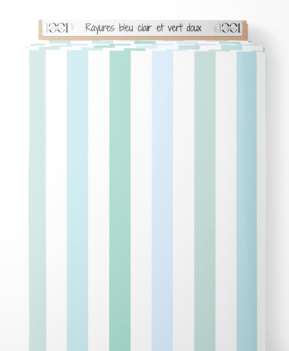 Tissu - Rayures bleu clair et vert doux