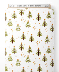 Tissu - Sapins verts et étoiles blanches