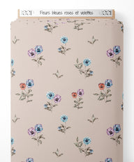 Tissu - Fleurs bleues, roses et violettes