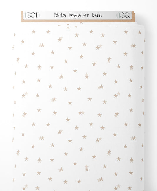 Tissu - Étoiles beiges sur blanc