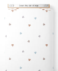 Tissu - Cœurs bleu clair et beige