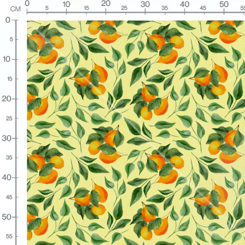 Tissu - Oranges vives sur fond jaune