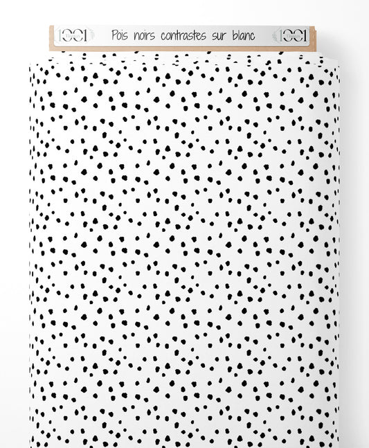Tissu - Pois noirs contrastés sur blanc