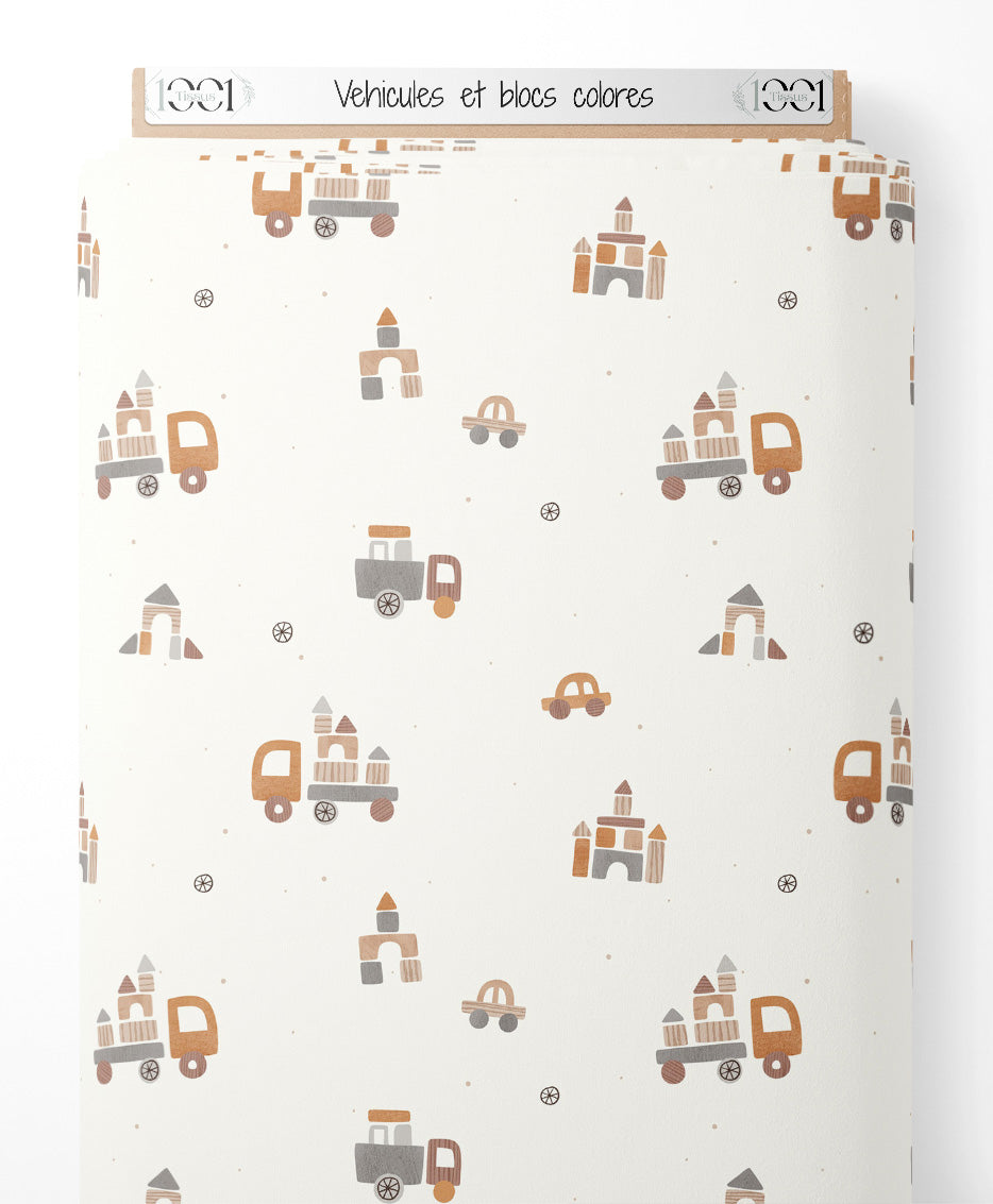 Tissu - Véhicules et blocs colorés